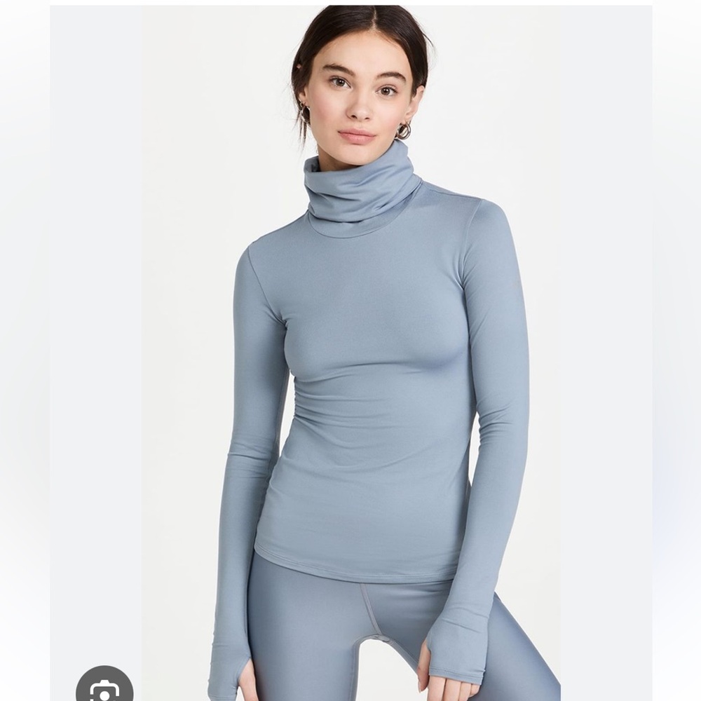 ALO Yoga Alosoft Protection Steel Blue Turtleneck Top